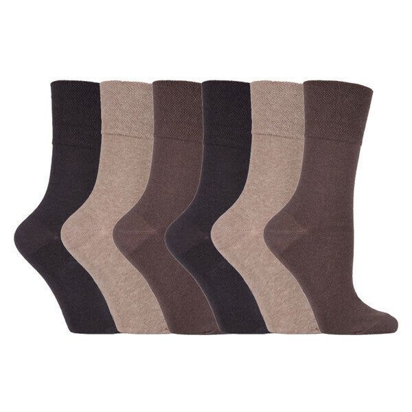 Gentle Grip 6 Pairs Ladies Diabetic Sock 4-8 UK Brown 39