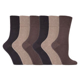 Gentle Grip 6 Pairs Ladies Diabetic Sock 4-8 UK Brown 39