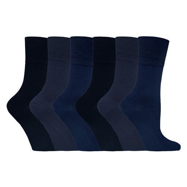 Gentle Grip 6 Pairs Ladies Diabetic Sock 4-8 UK Dark Blue 37