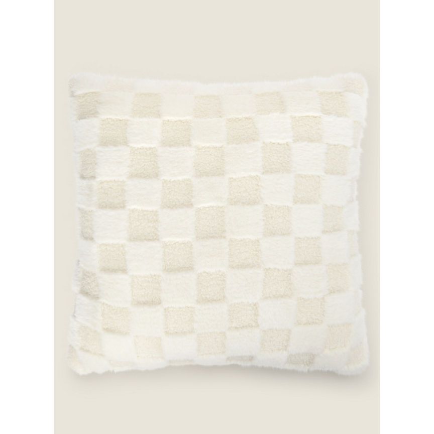 George Home Cream Borg Checkerboard Cushion