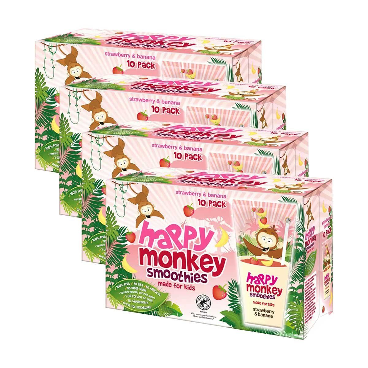 Happy Monkey Strawberry &amp;amp; Banana Smoothies, 4 x 10 x 180ml