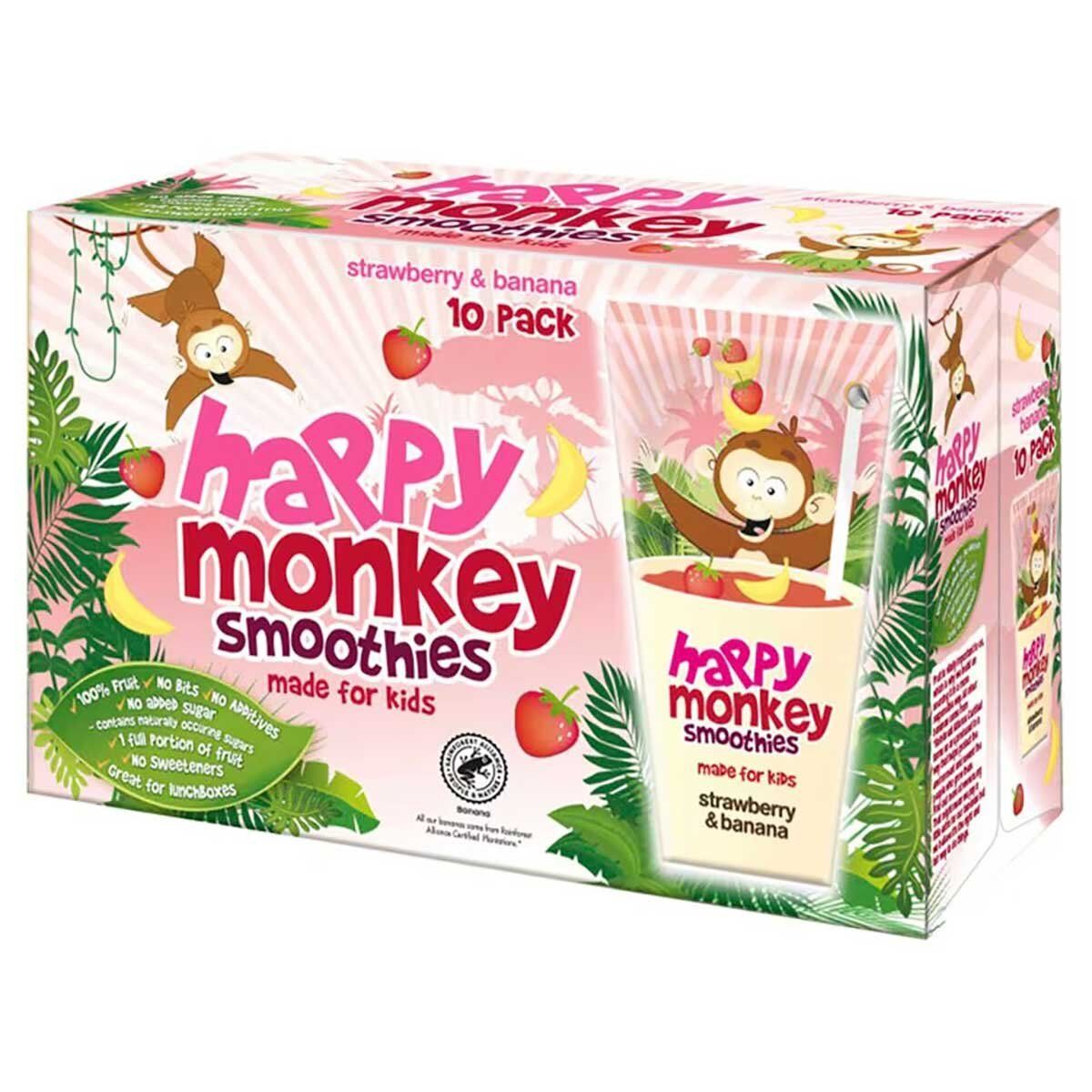 Happy Monkey Strawberry &amp;amp; Banana Smoothies, 4 x 10 x 180ml