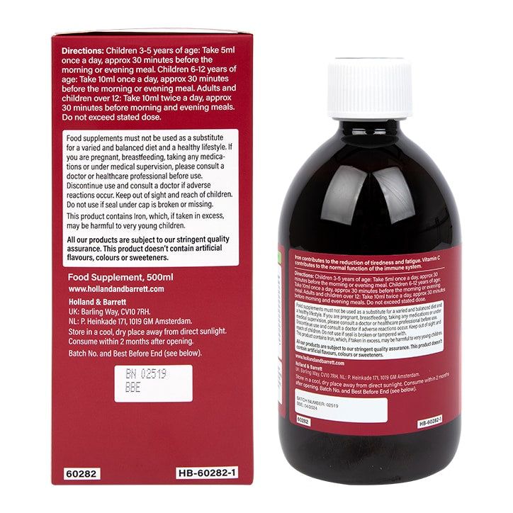 Holland &amp;amp; Barrett Iron + B Vits, Vit C &amp;amp; Minerals 500ml Liquid