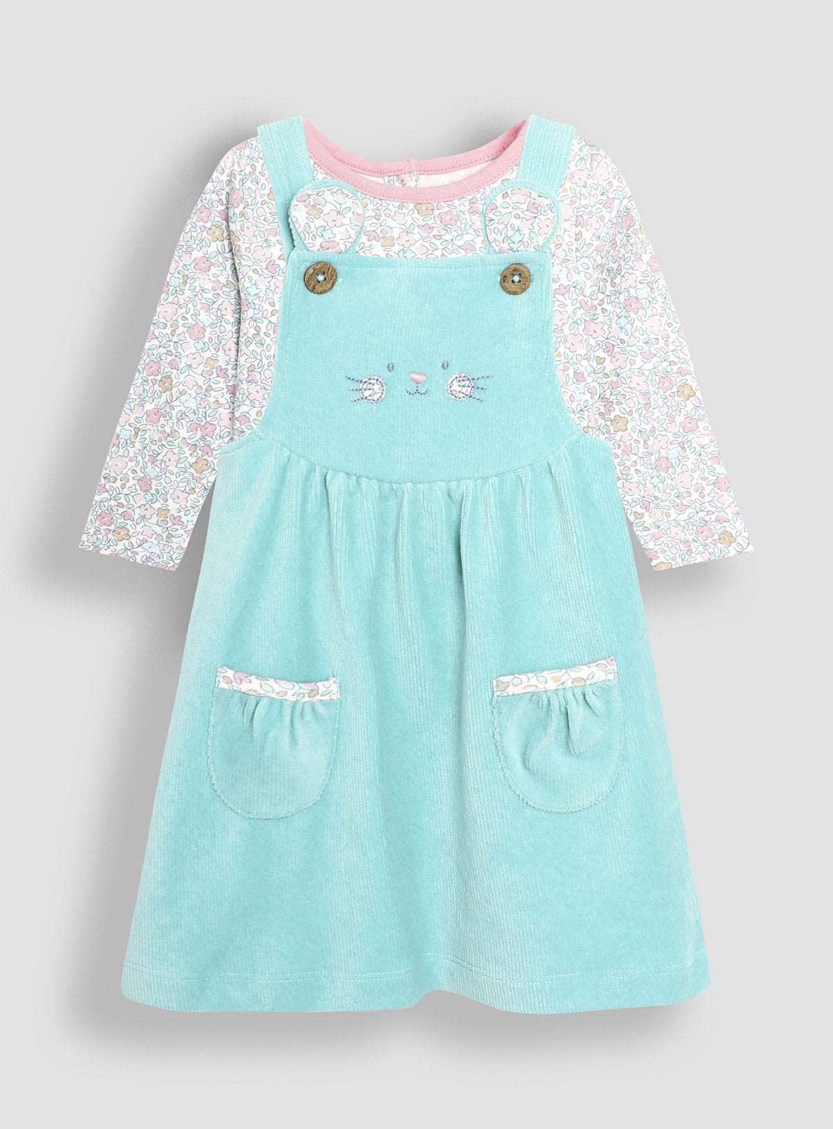 JOJO MAMAN B&amp;Eacute;B&amp;Eacute; 2 Piece Mouse Velour Pinafore Dress &amp;amp; Top Set 18-24 months