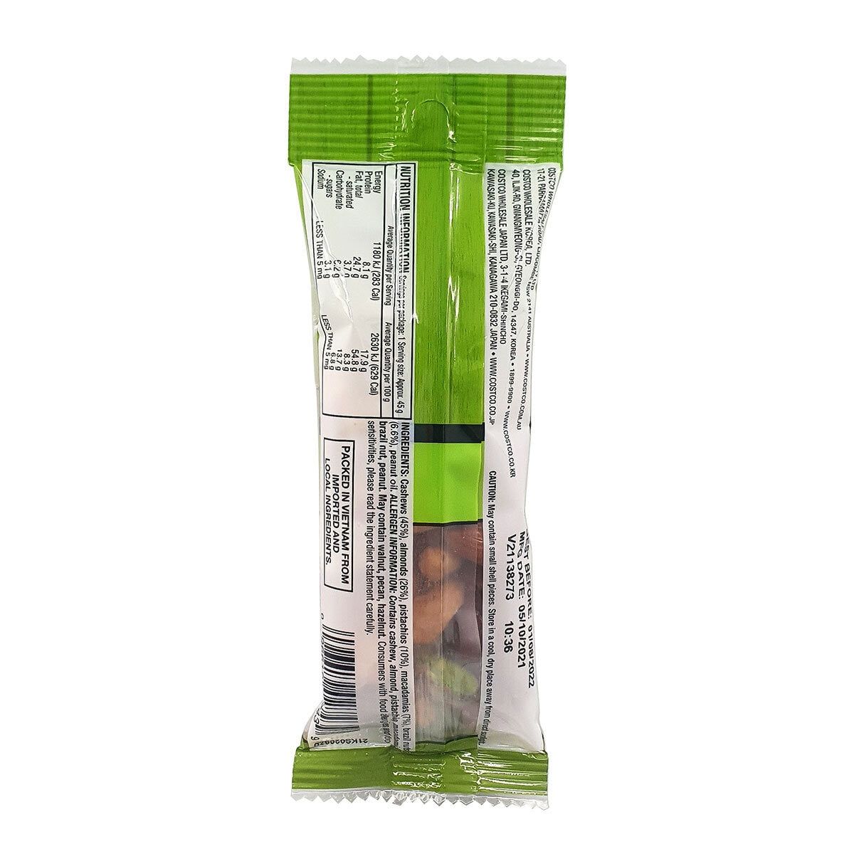 Kirkland Signature Unsalted Mixed Nut Snack Packs, 21 x 45g