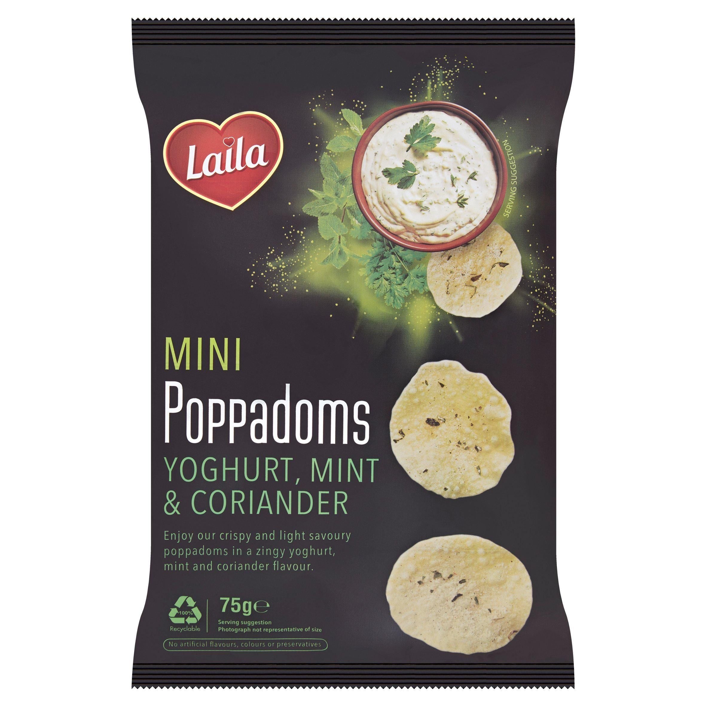Laila Mini Poppadoms Yoghurt Mint &amp;amp; Coriander 75g
