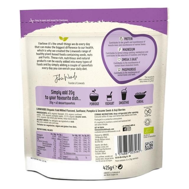 Linwoods Milled Flax Sunflower Pumpkin Chia Seeds &amp;amp; Goji Berries   425g