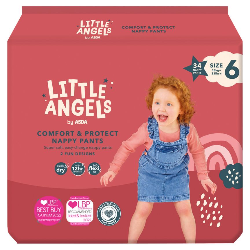 LITTLE ANGELS by ASDA Comfort &amp;amp; Protect Size 6 34 Nappy Pants