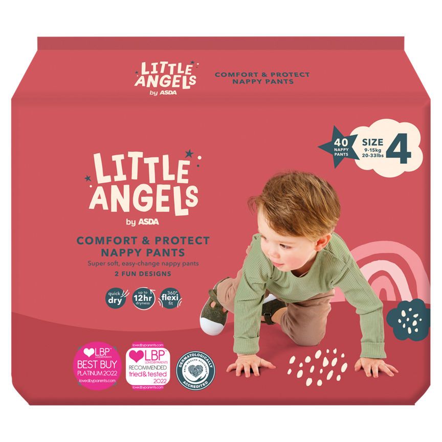 LITTLE ANGELS by ASDA Size 4 Comfort &amp;amp; Protect 40 Nappy Pants