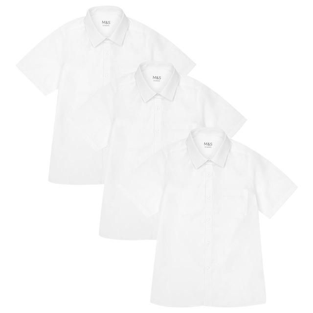 M&amp;amp;S 3pk Boys Slim Easy Iron School Shirts 3-13 Years White