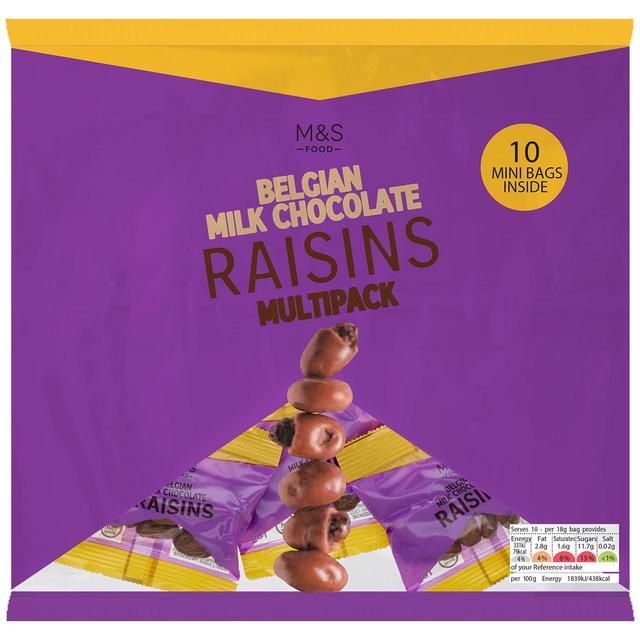 M&amp;amp;S Belgian Milk Chocolate Raisins Multipack   10 x 18g