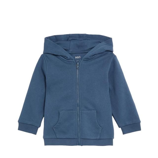 M&amp;amp;S Cotton Zip Hoodie 0 Months-3 Years Dark Blue