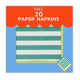 M&amp;amp;S Green &amp;amp; White Striped Paper Napkins   20 per pack