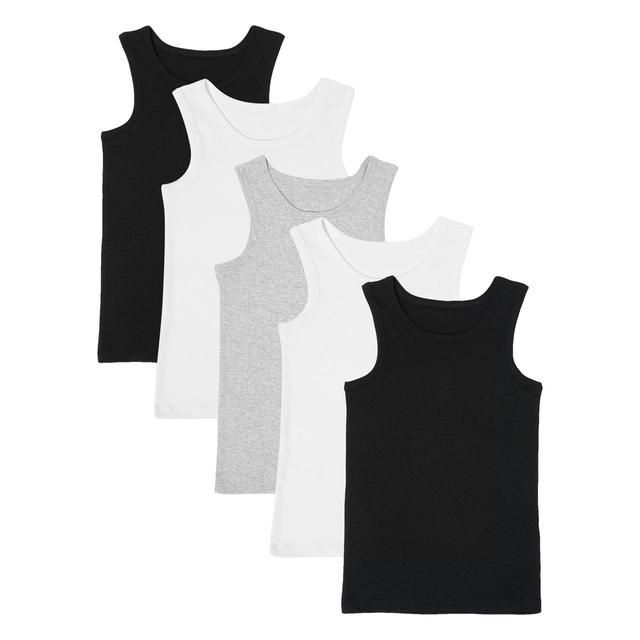 M&amp;amp;S Pure Cotton Vests 5 Pack 2-16 Years Black Mix