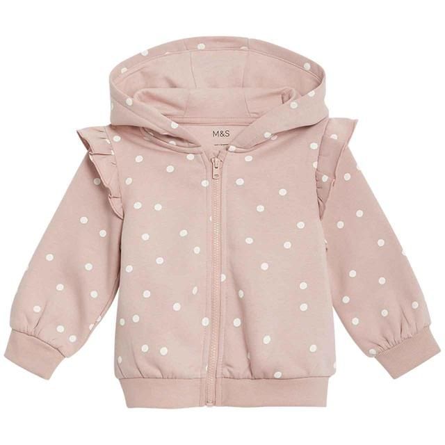 M&amp;amp;S Spot Print Frill Hoodie 0 Months-3 Years Pink