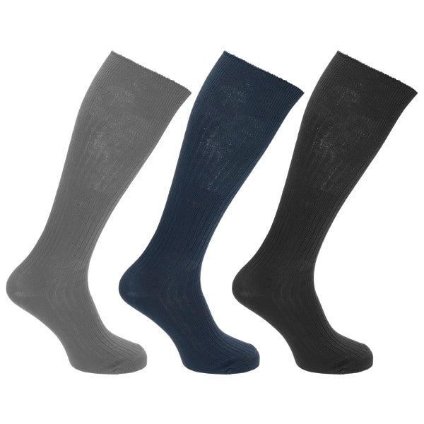 Mens 100% Cotton Ribbed Knee Socks (Pack Of 3) (UK 6-11) Black/Navy/Grey / 1EA