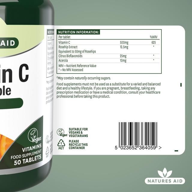 Natures Aid Chewable Vitamin C Supplement Capsules 500mg    50 per pack