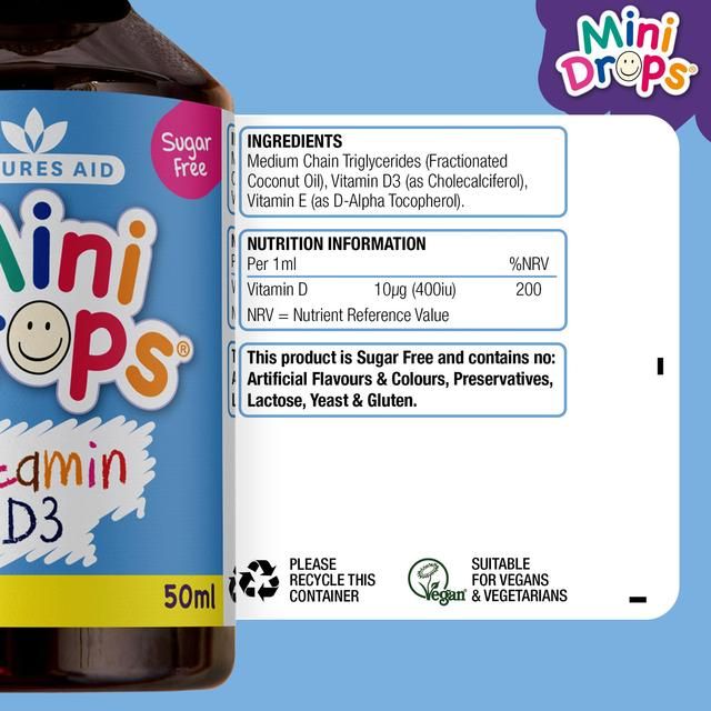 Natures Aid Infant's &amp;amp; Kid's Vitamin D3 Supplement Mini Drops Newborn-5yrs    50ml