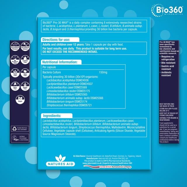 Natures Aid Microbiotics Pro-30 Max Super Strength Supplement Capsules    30 per pack