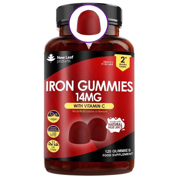 New Leaf Iron Gummies 14mg - 120 Iron Supplements, Vitamin C