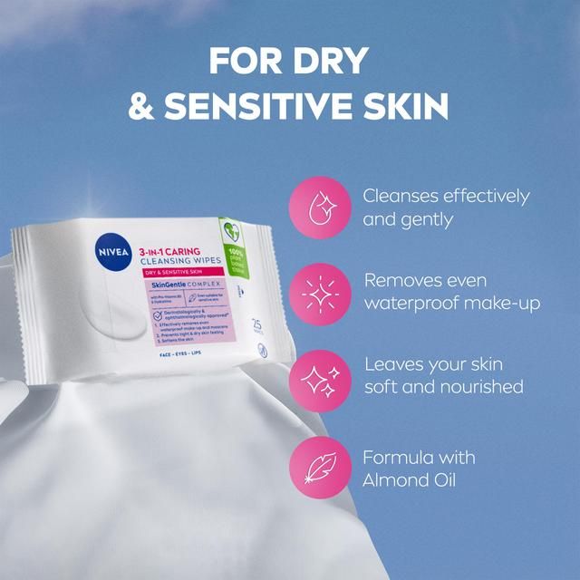 NIVEA Biodegradable Cleansing Face Wipes for Dry Skin    25 per pack