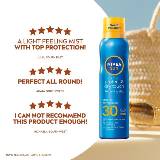 NIVEA SUN Protect &amp;amp; Dry Touch SPF 30 Mist Sunscreen Spray   200ml