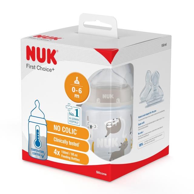 NUK First Choice+ 150ml Temperature Control Bottle with Silicone Teat 4   4 per pack