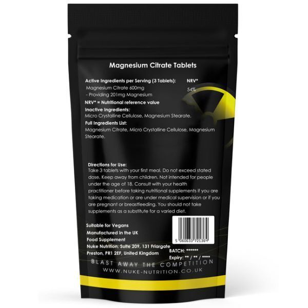Nuke Nutrition Magnesium Citrate Tablets 200mg - 365ct