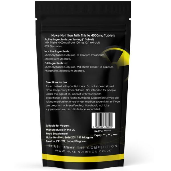 Nuke Nutrition Milk Thistle 4000mg &amp;amp; 80% Silymarins-120ct