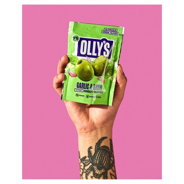 Olly's Olives Basil &amp;amp; Garlic Green Halkidiki Olives - The Connoisseur   50g