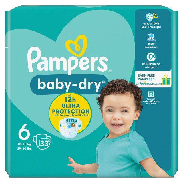 Pampers Baby-Dry Nappies Size 6 (13-18kg) Essential Pack   33 per pack
