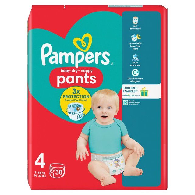 Pampers Baby-Dry Nappy Pants Size 4 (9-15kg) Essential Pack    38 per pack
