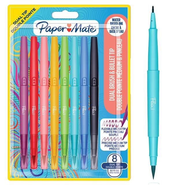 Paper Mate Flair 0.7mm Dual Brush Felt Tip Pens   8 per pack