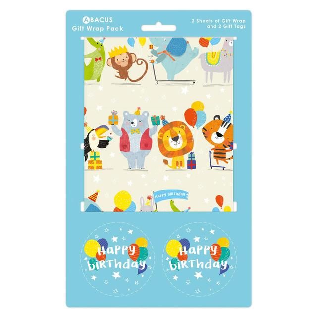 Party Animals Gift Wrap Sheets &amp;amp; Tags   2 per pack