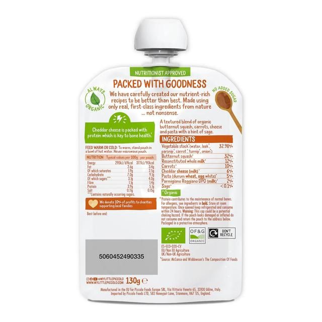 Piccolo Butternut Squash Organic Mac &amp;amp; Cheese Pouch 7 mths+   130g