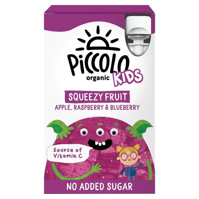 Piccolo Organic Kids Squeezy Fruit Apple Raspberry &amp;amp; Blueberry   4 x 90g