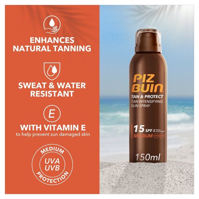 Piz Buin Tan &amp;amp; Protect SPF 15 Sunscreen Spray Tan Intensifying   150ml