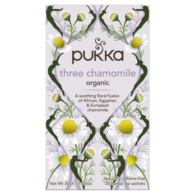 Pukka Organic Three Chamomile Tea 20 Home Compostable Herbal Tea Bags   20 per pack