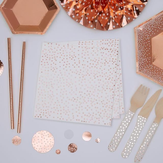 Rose Gold Dots Napkins   16 per pack