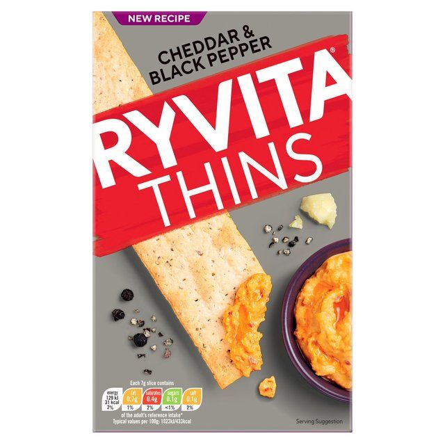 Ryvita Thins Cheddar &amp;amp; Black Pepper Flatbread Crackers   125g