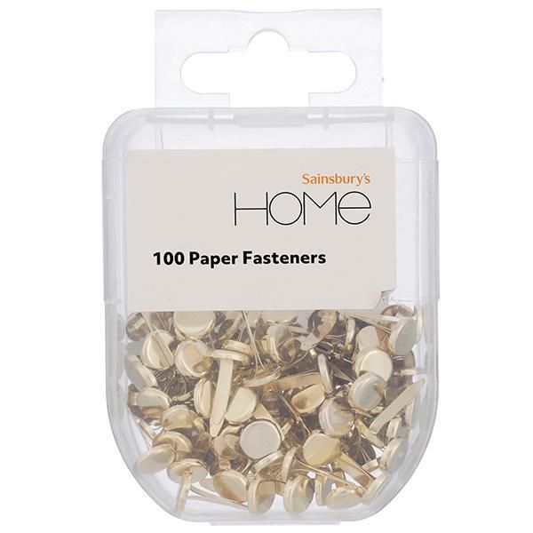 Sainsbury's Home Paper Fasteners Gold Finish 100pk