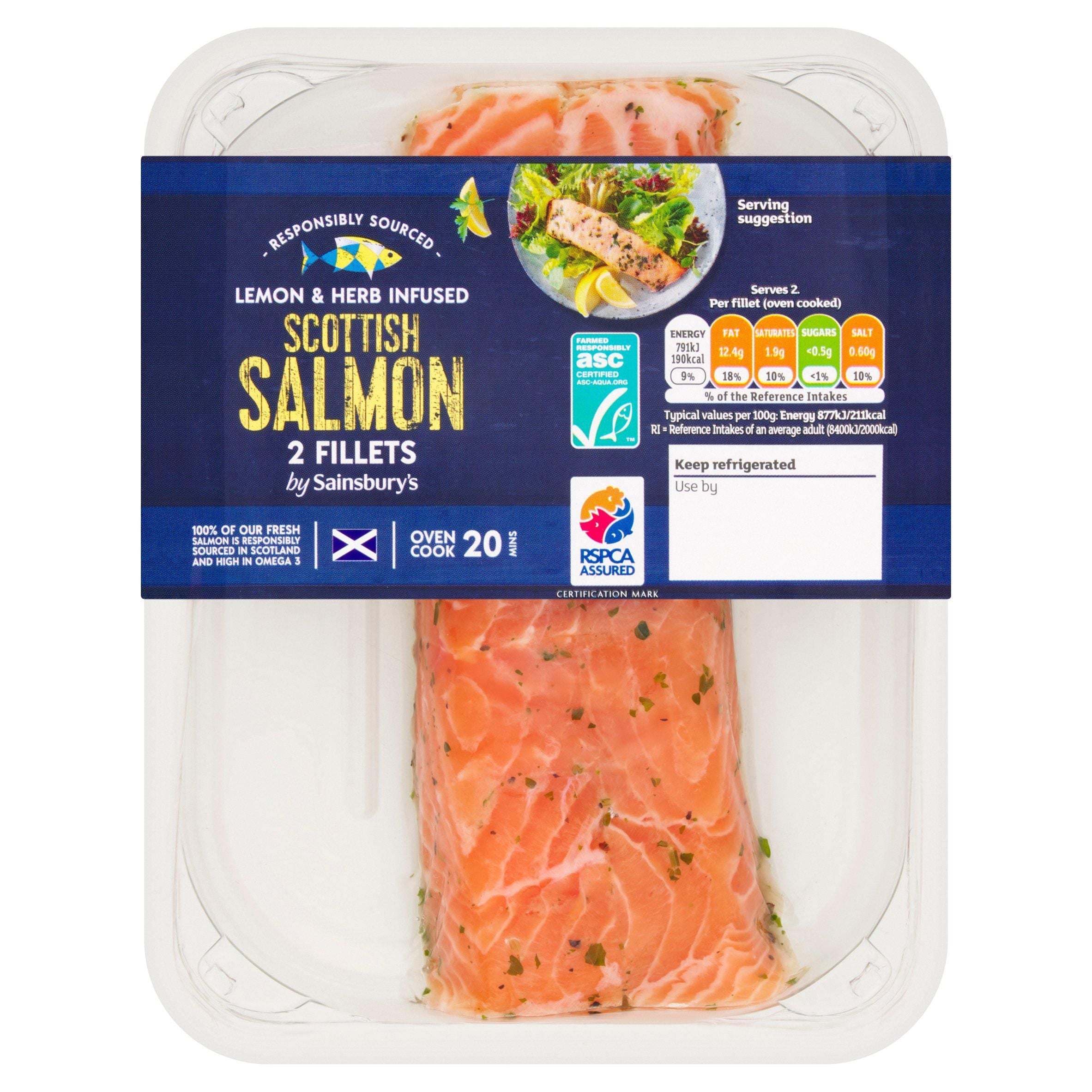 Sainsbury&amp;rsquo;s Lemon &amp;amp; Herb ASC Scottish Salmon Fillets x2 220g