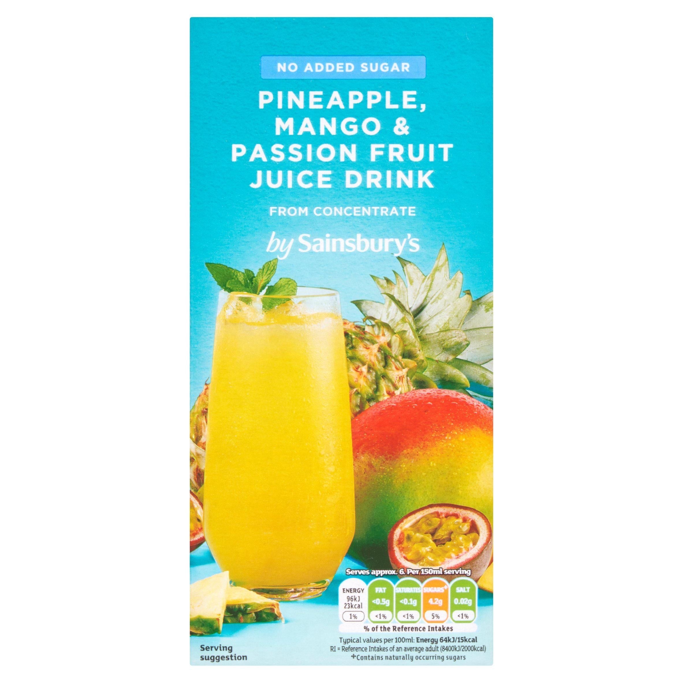Sainsbury's No Added Sugar Pineapple Mango &amp;amp; Passion Fruit Juice Drink From Concentrate 1L