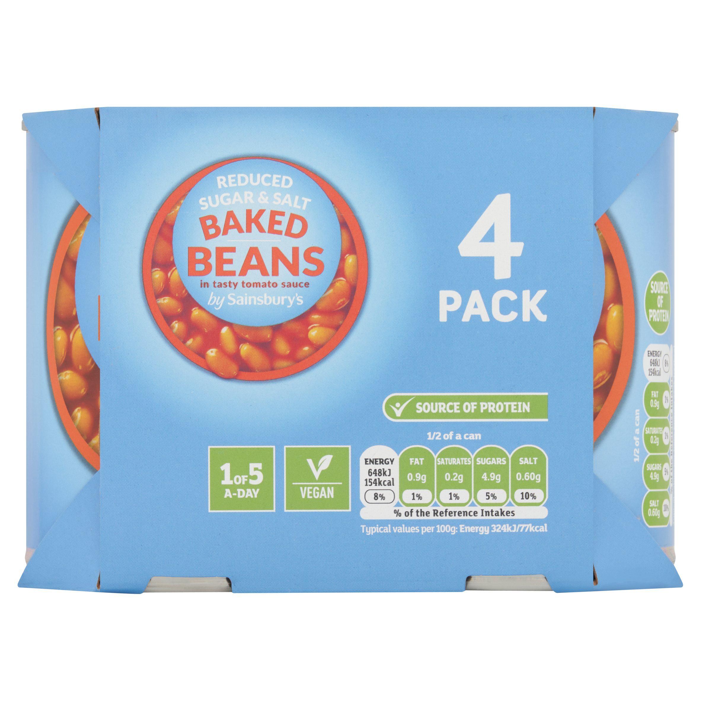 Sainsbury's Reduced Sugar &amp;amp; Salt Baked Beans In Tomato Sauce 4x400g