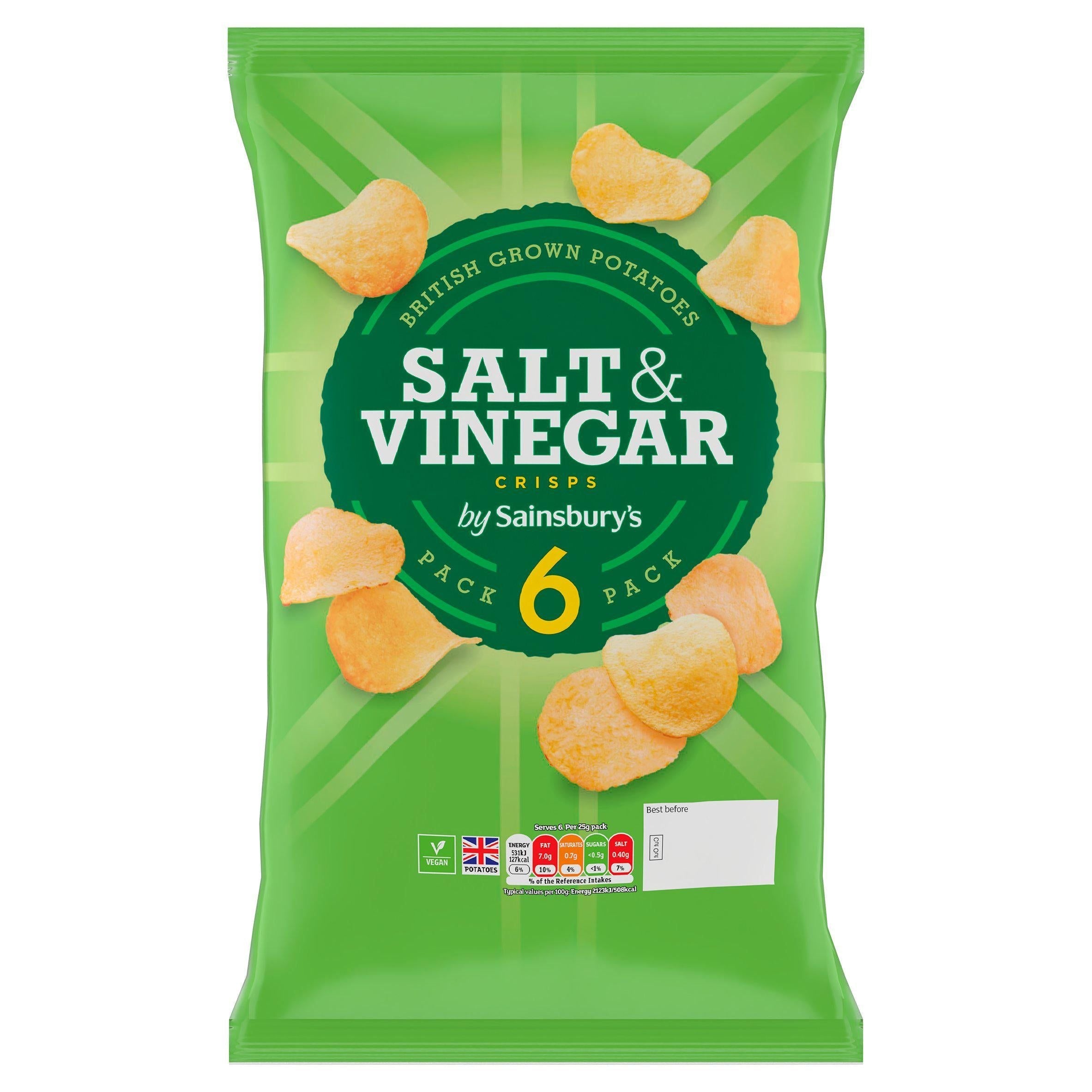 Sainsbury's Salt &amp;amp; Vinegar Multipack Crisps 6x25g