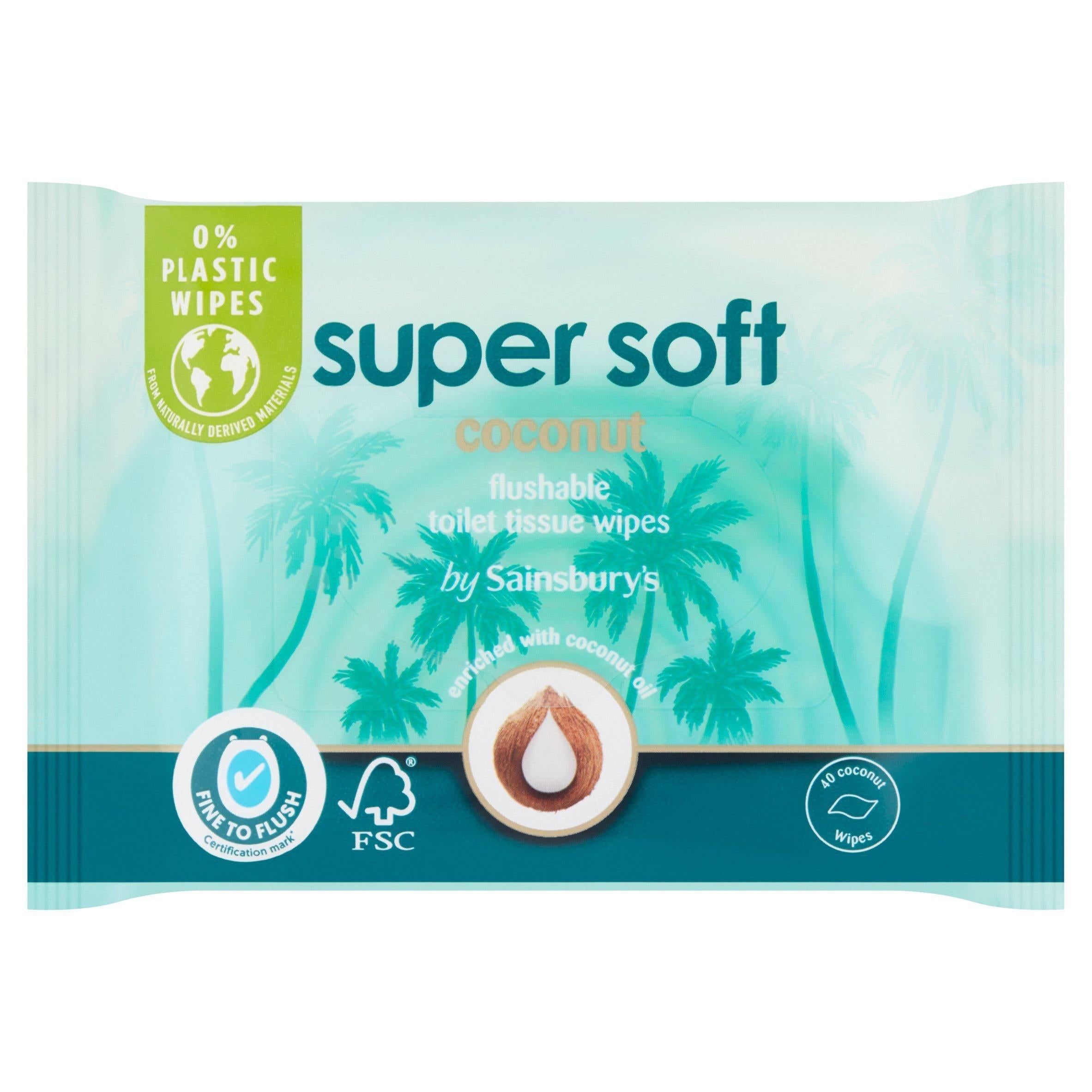 Sainsbury&amp;rsquo;s Super Soft Flushable Moist Toilet Tissue, Coconut 40 wipes