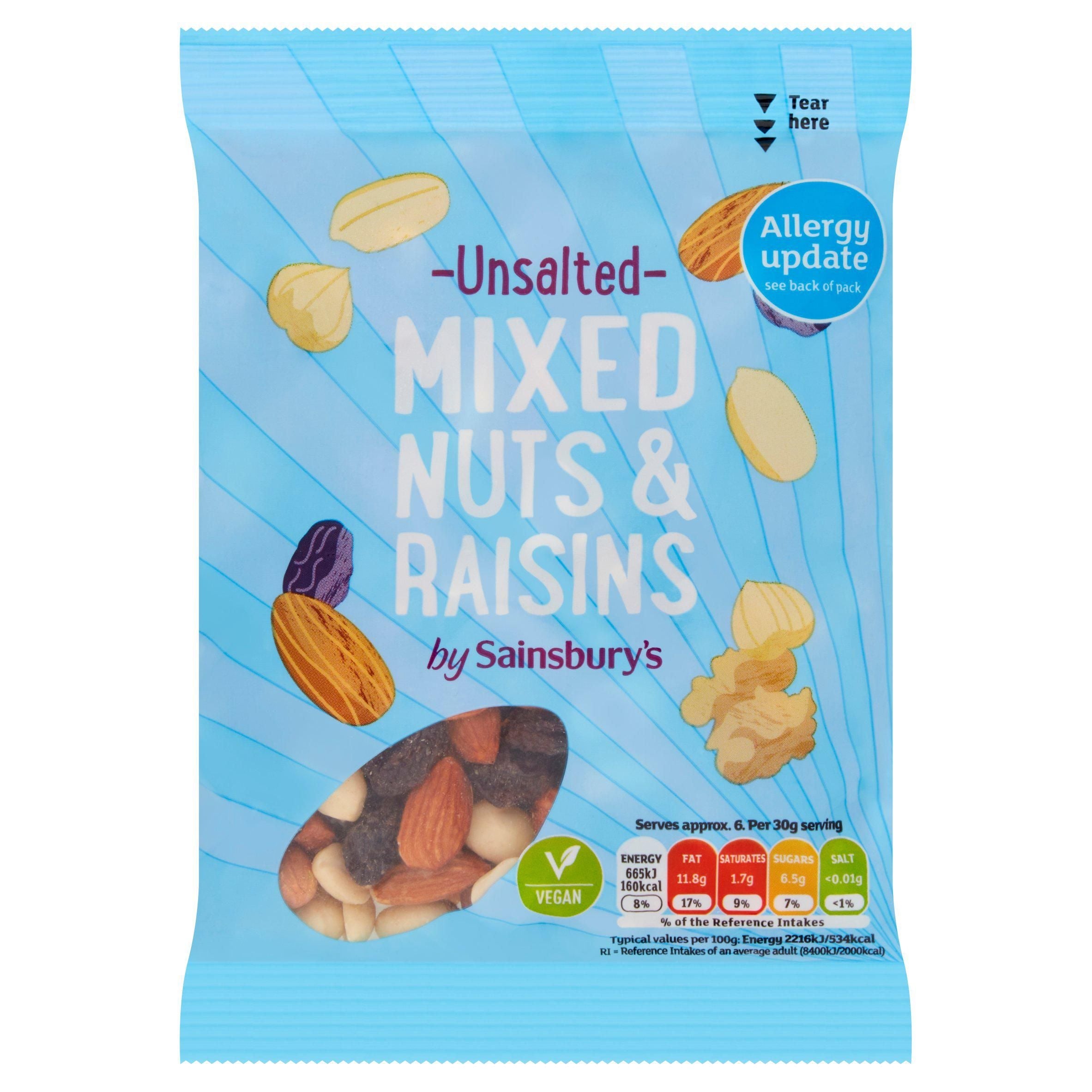 Sainsbury's Unsalted Mixed Nuts &amp;amp; Raisins 200g