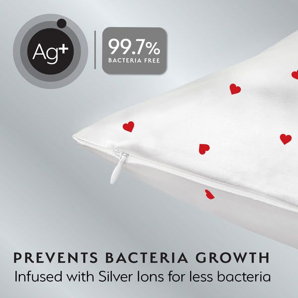 Silver Cloud Heart Print &amp;amp; White Satin Pillowcase Set