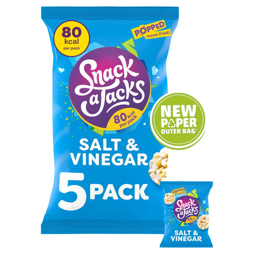 Snack A Jack Salt &amp;amp; Vinegar Multipack Rice Cakes Crisps 5 x 19g