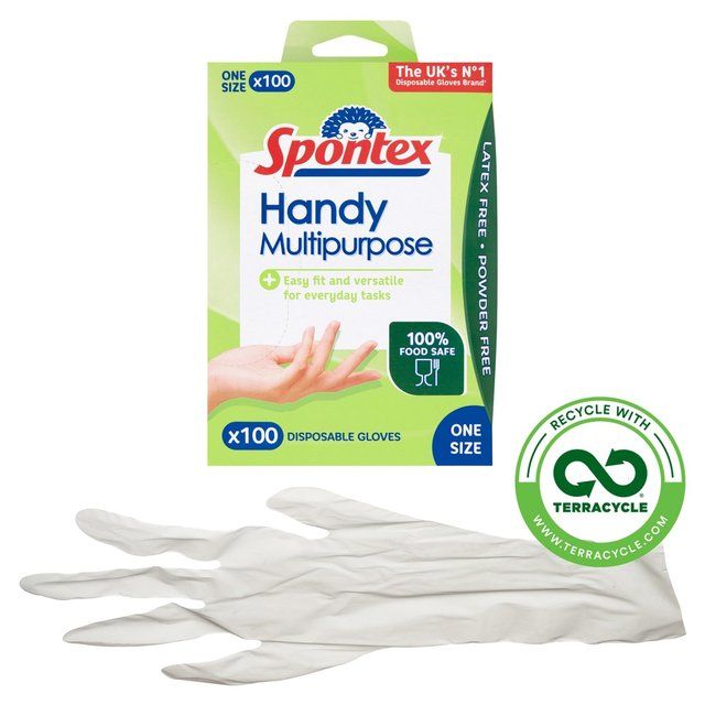 Spontex Handy Multi-Purpose Disposable Gloves Latex Free &amp;amp; Powder Free   100 per pack